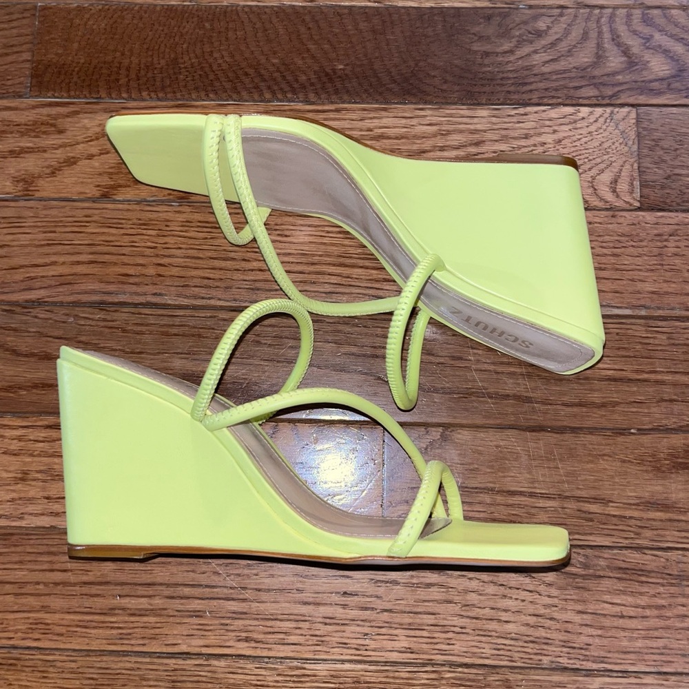 SCHUTZ Kiki Wedge Heel Sandals Green Apple Color Women’s Size 8 Square Toe - Picture 7 of 15